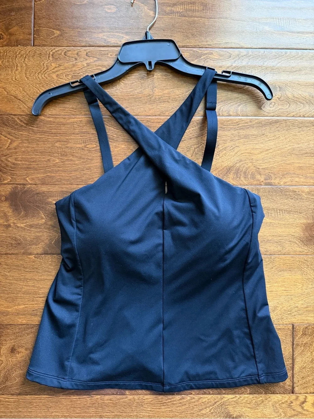 Athleta Crossed Quick Dry Removable Cups Stretch UPF Black Tankini Large